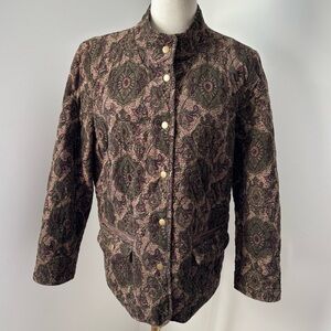 Charter Club VintageTan w/ Green/Purple Floral Paisley Quilted Corduroy Jacket